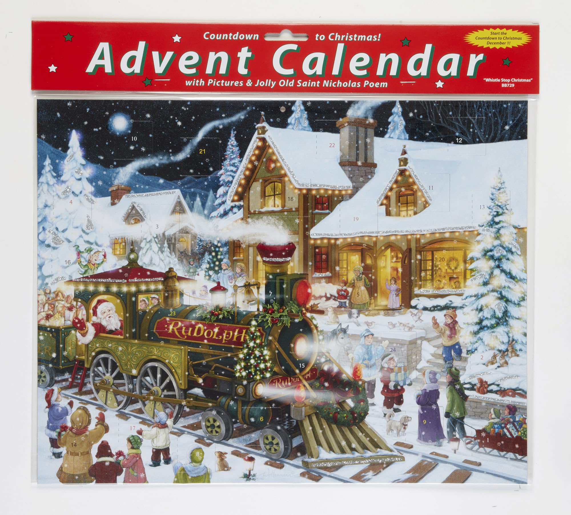 Whistle Stop Christmas Advent Calendar (Countdown to Christmas) by Vermont Christmas Company with Jolly Old Saint Nicholas Vers